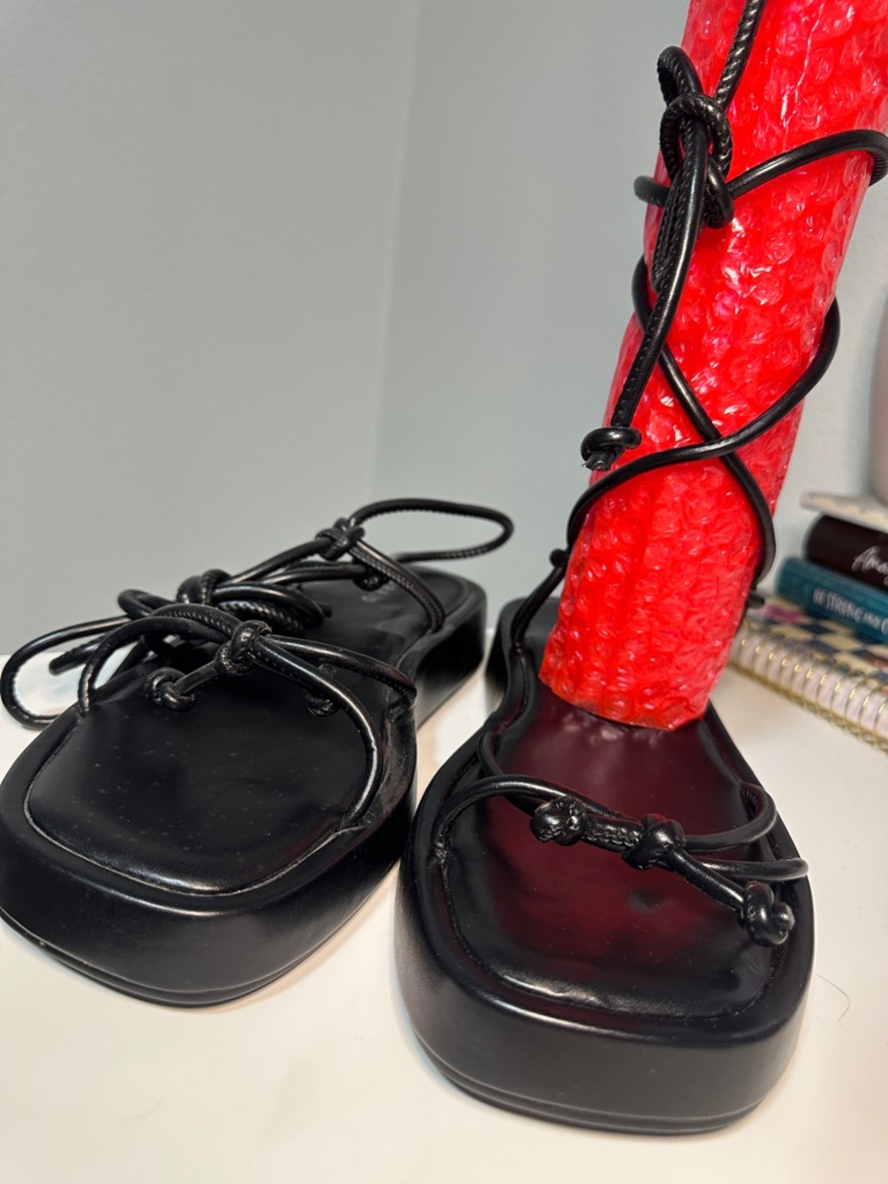 torrid Black Strappy Square-Toe Lace-Up Sandals